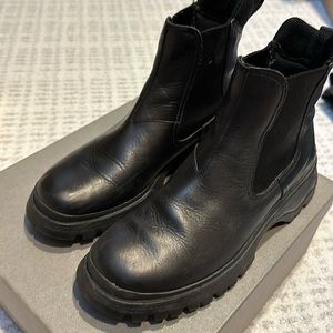 Prada leather black lug sole boot